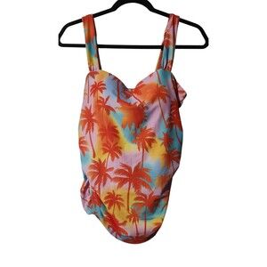 Relleciga Women's Tankini Swim Top Seperate Size LargeTropical Print  New